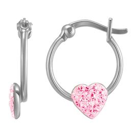 Sterling Silver Pink Crystal Heart Shape Hoop Earrings