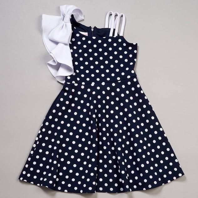 Girls (7-16) Bonnie Jean Polka Dot Asymmetrical Ruffle Dress