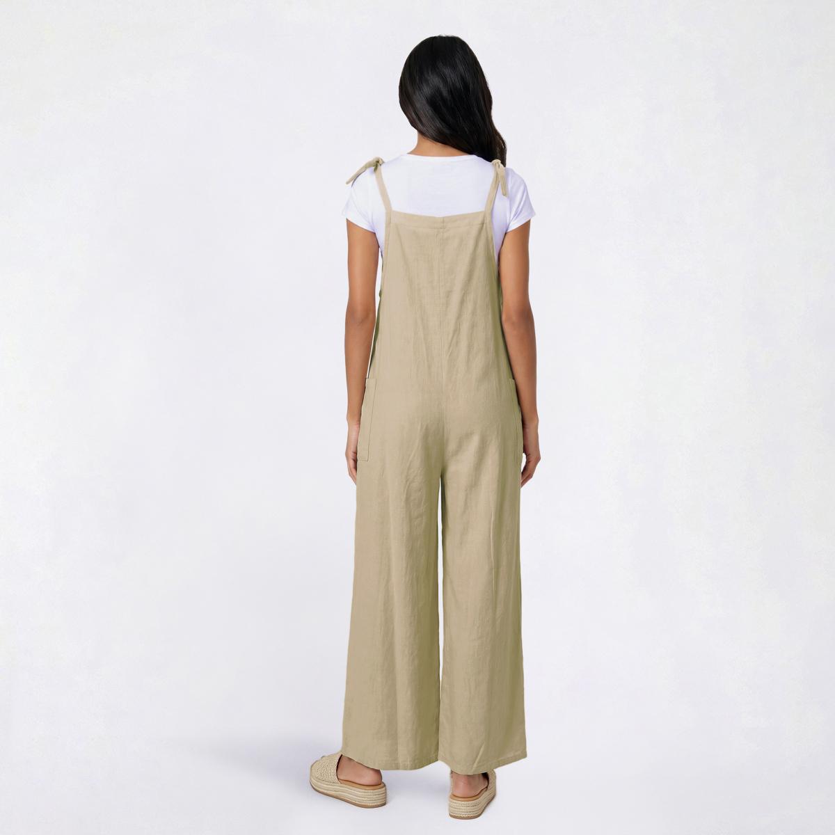Juniors Hunter & Brown Tie Shoulder Linen Blend Jumpsuit
