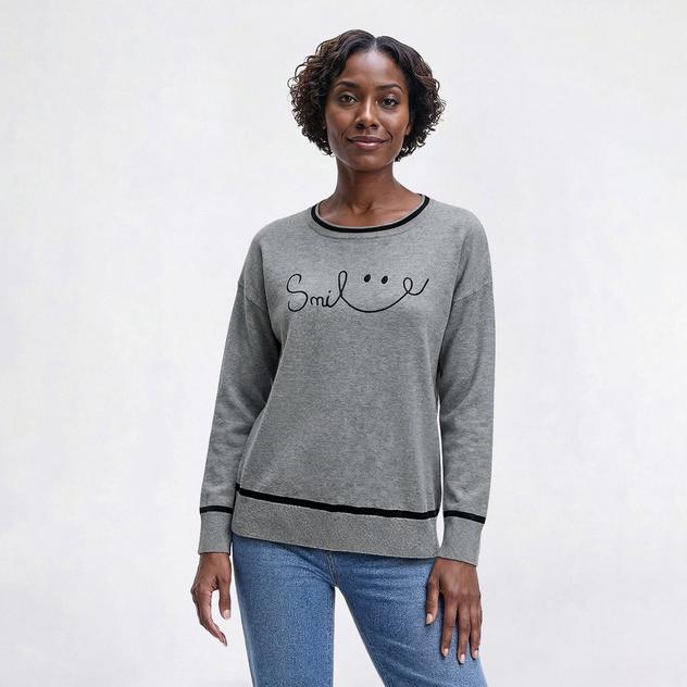 Womens Rio & Rian Long Sleeve "Smile" Smiley Face Sweater