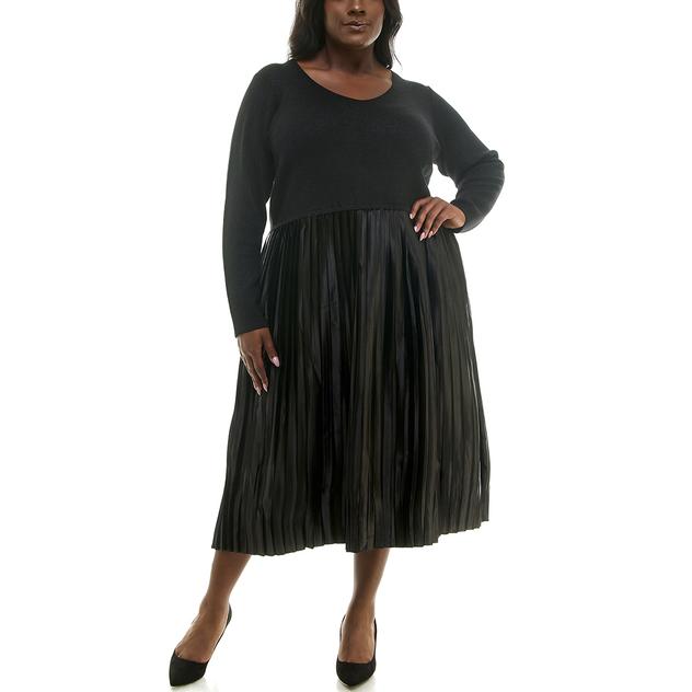 Plus Size Nina Leonard Pleated Fit and Flare Dress