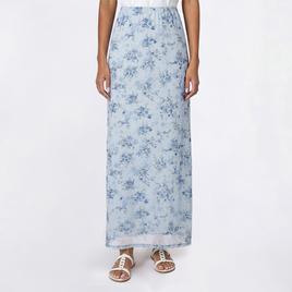 Juniors Pink Rose Print Mesh Rosette Midi Skirt- Floral