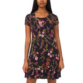 Womens MSK Short Sleeve Floral Vine Ruffle Hem A-Line Dress