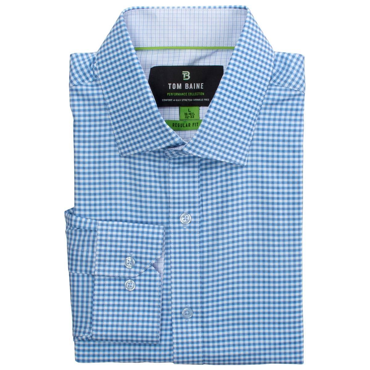 Mens Tom Baine Regular Fit Performance Dress Shirt - Blue Plaid