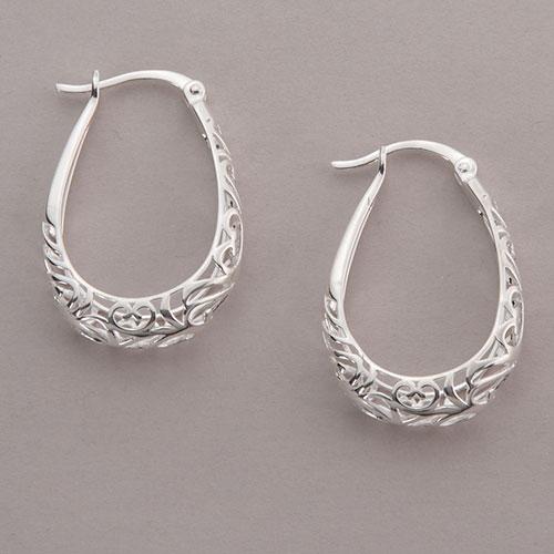 Ellen Tracy Sterling Silver Filigree Oval Hoop Earrings