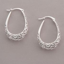 Ellen Tracy Sterling Silver Filigree Oval Hoop Earrings