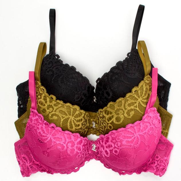 Womens Juicy Couture 3pk. Lace Bras with Logo Charm JC2041-3PKCM