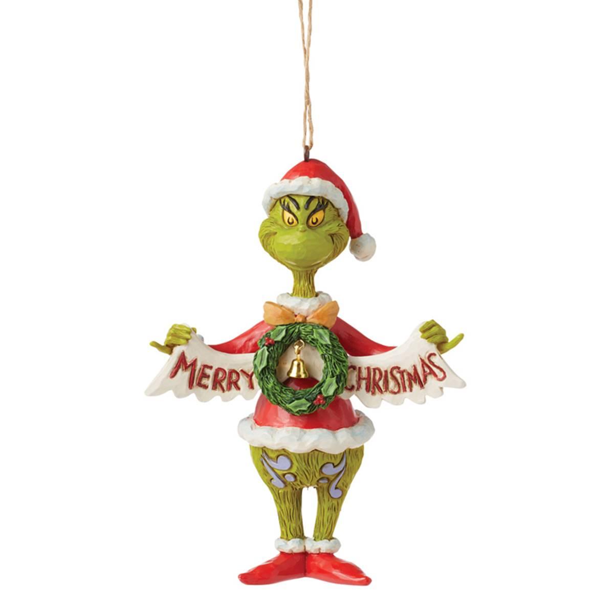 Jim Shore Grinch Holding Banner Christmas Ornament