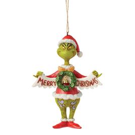 Jim Shore Grinch Holding Banner Christmas Ornament