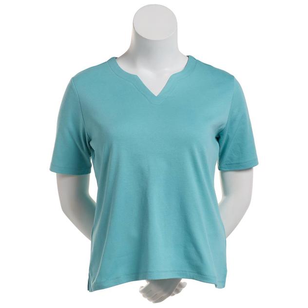 Womens Hasting & Smith Elbow Sleeve Solid Split Neck Tee