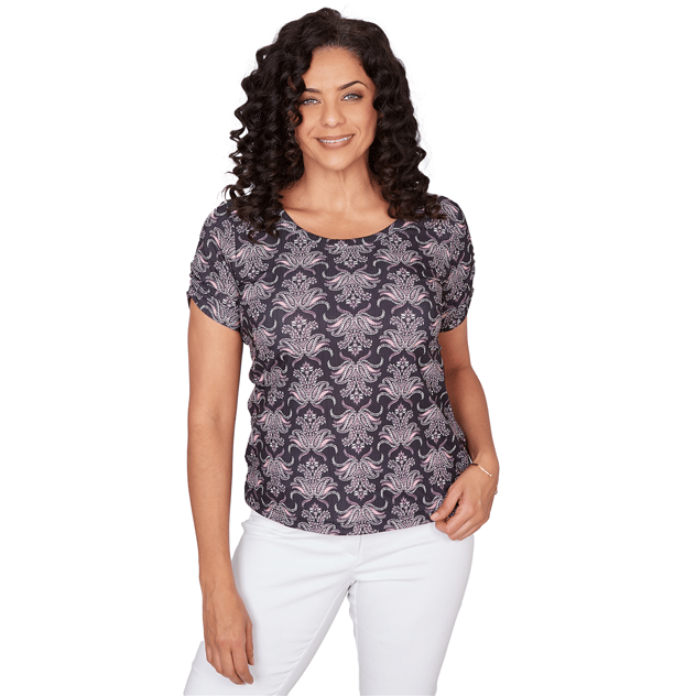 Womens Emaline Key Items Short Ruched Sleeve Jacquard Blouse