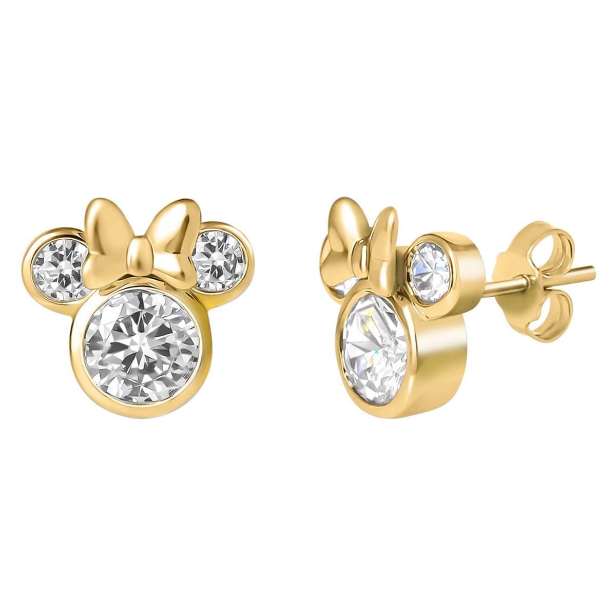 Disney Minnie Mouse Yellow Gold Plated CZ Stud Earrings