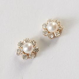 Kids Pearl & Cubic Zirconia 14kt. Gold Stud Earrings