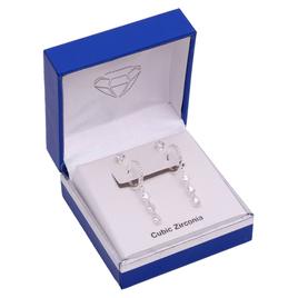 Silver-Tone CZ Huggie Hoop Top & 4mm Round CZ Earrings