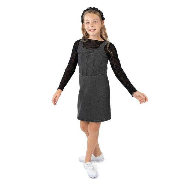 Girls (7-16) Rare Editions Denim Jumper & Mesh Bow Top