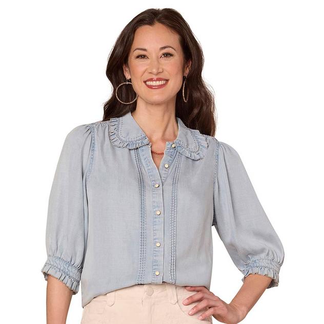 Plus Size Democracy 3/4 Sleeve Ruffle Edge Blouse
