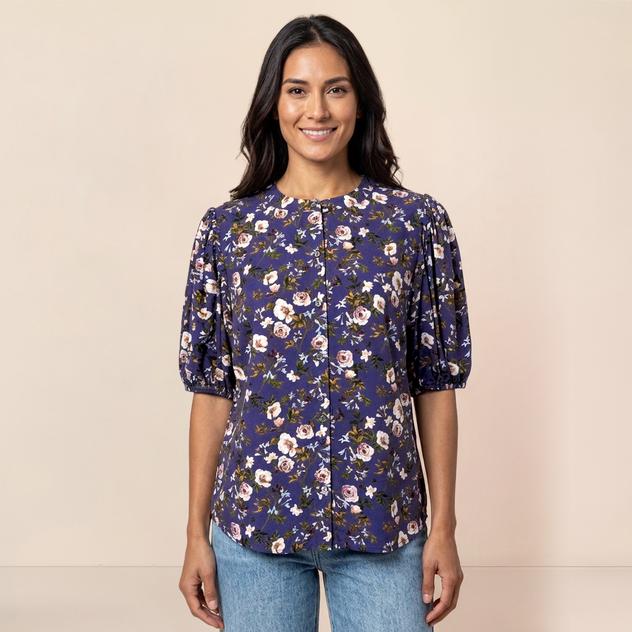 Womens Nicole Miller 3/4 Puff Sleeve Ditsy Floral Blouse