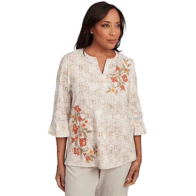 Petite Alfred Dunner Copper Canyon Bell Sleeve Floral Blouse