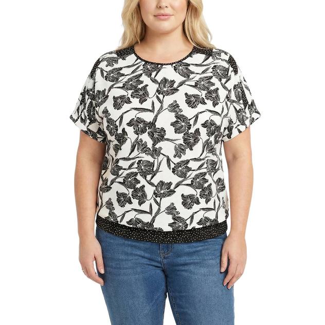 Plus Size NY Collection Short Sleeve Floral Dot Blouse