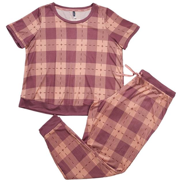 Plus Size IZOD® Short Sleeve Hacci Plaid Cuffed Jogger Pajama Set
