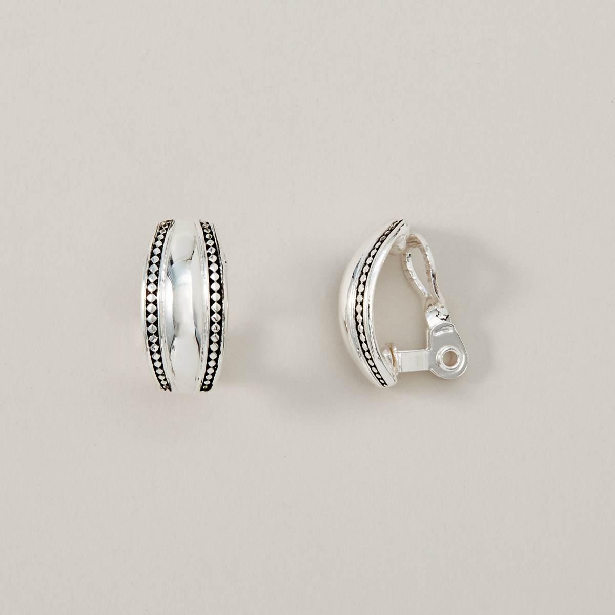 Napier Antique Silver-Tone Large EZ Comfort Clip Earrings