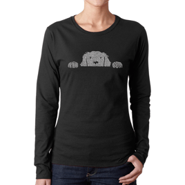 Womens LA Pop Art Peeking Dog - Word Art Long Sleeve T-Shirt