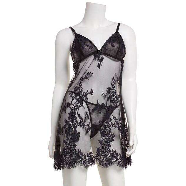 Womens Rachel Roy 2pc. Embroidery Lace Chemise w/Matching Thong