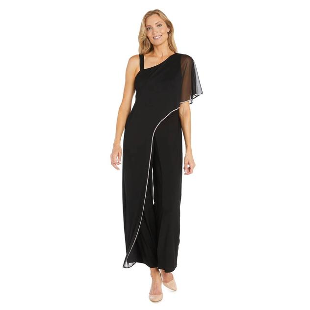 Womens R&M Richards Asymmetric Rhinestone Trim Capelet Jumpsuit