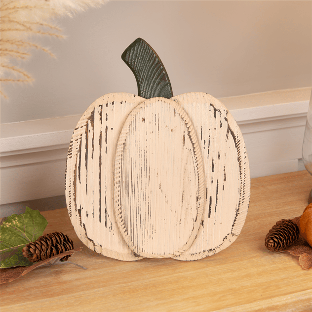 Northlight Small Wooden Fall Harvest Pumpkin with Stem - 10.5in.