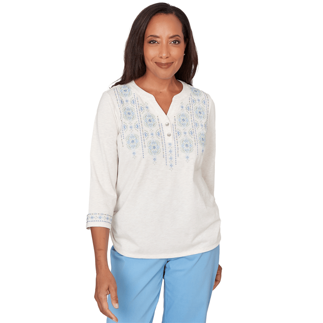 Womens Alfred Dunner St. Augustine Medallion Embroidery Blouse