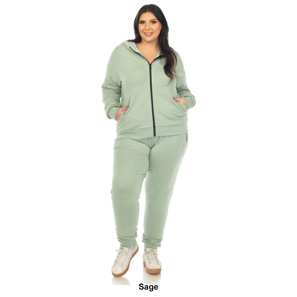 Plus Size White Mark 2pc. Velour Sweatsuit w/ Faux Leather Stripe