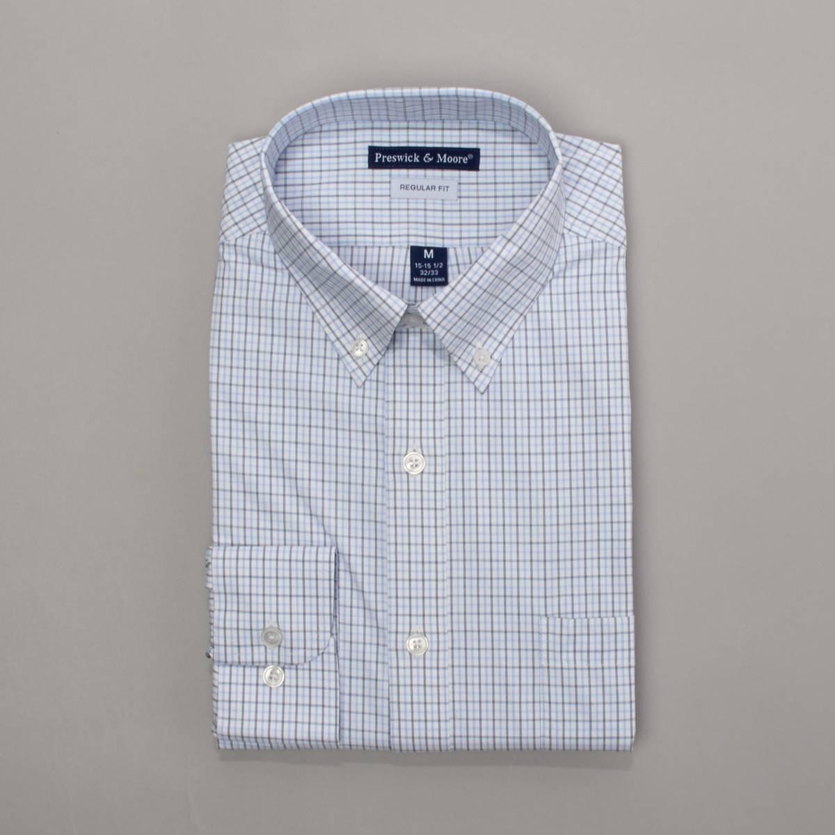 Mens Preswick & Moore(R) Regular Fit Plaid Dress Shirt - Blue