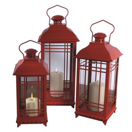 Melrose Traditional Red Metal Lantern - Set of 3