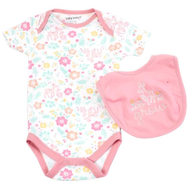Baby Girl (NB-9M) baby views® Deer Floral Bodysuit & Bib Set