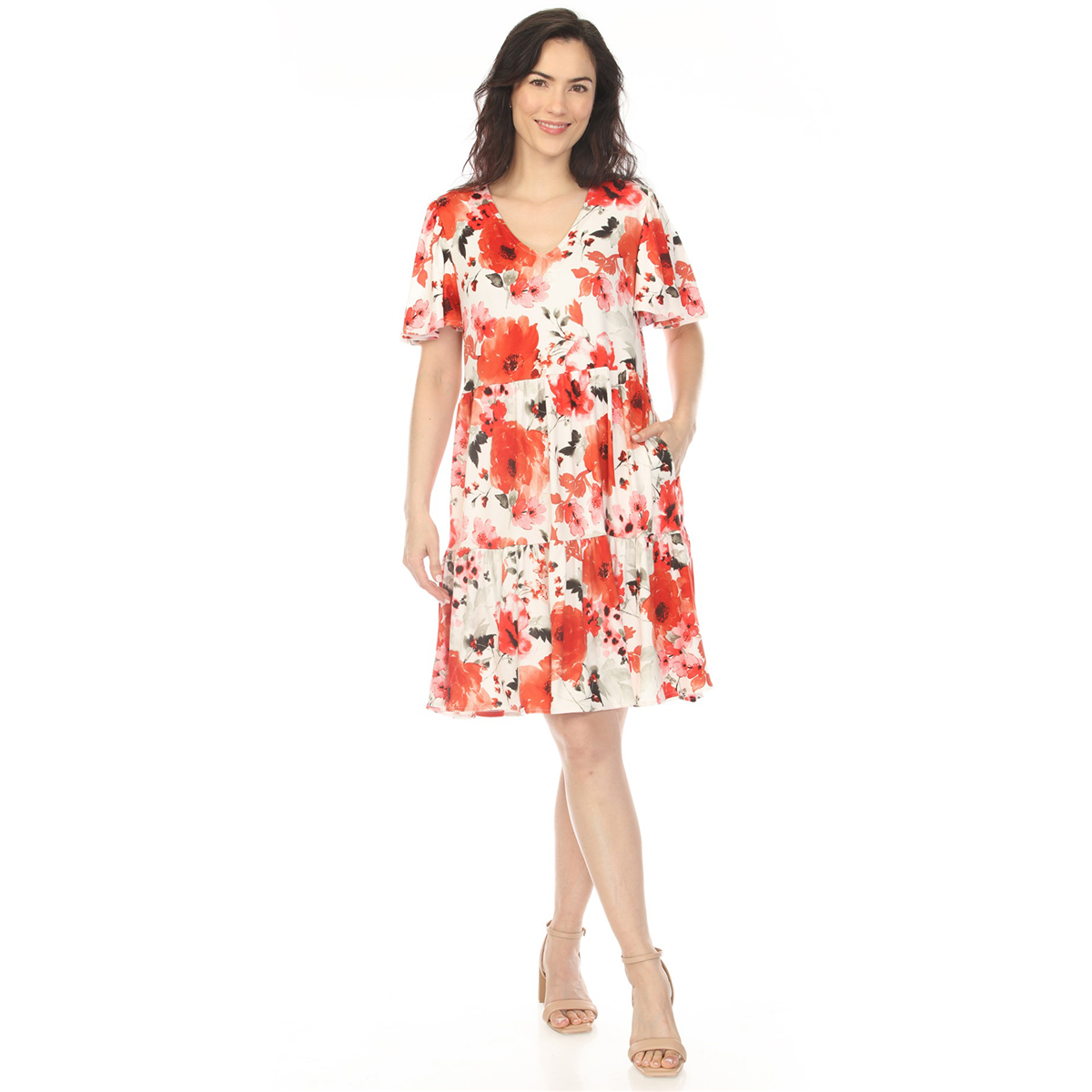 Womens White Mark V-Neck Vintage Floral Short Sleeve Dress