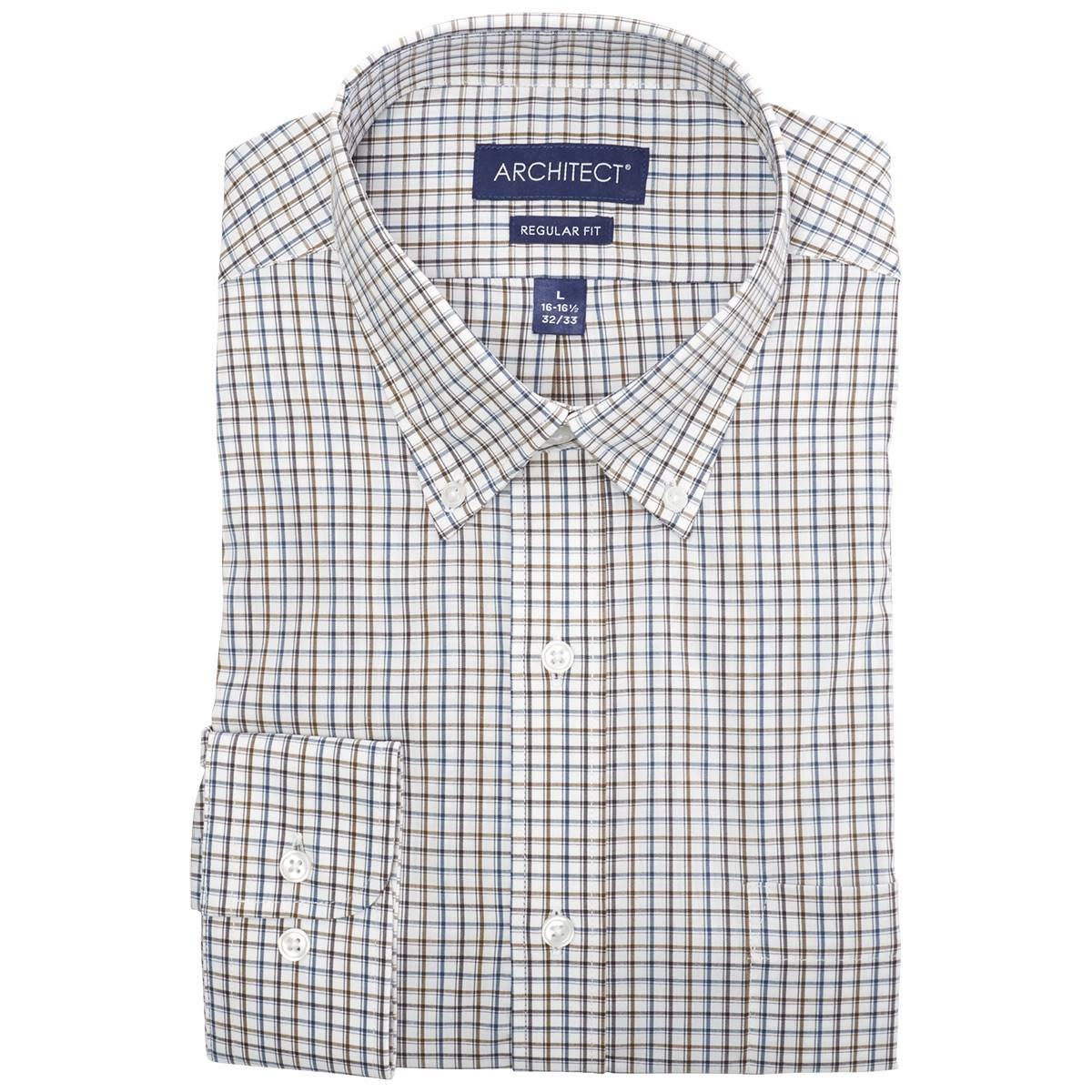 Mens Architect(R) High Performance Check Dress Shirt - Navy/Brown
