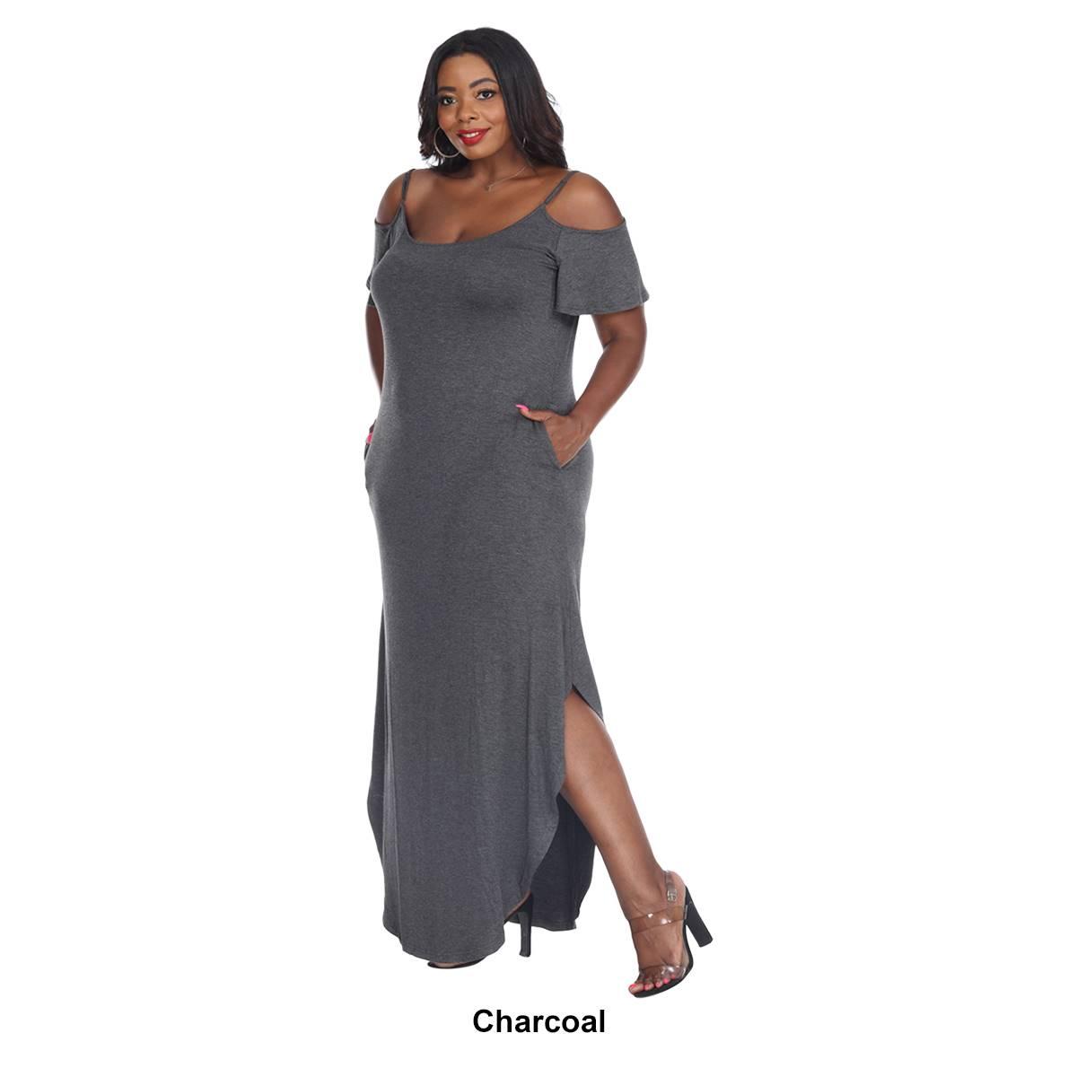 Plus Size White Mark Cold Shoulder Scoop Neck Maxi Dress