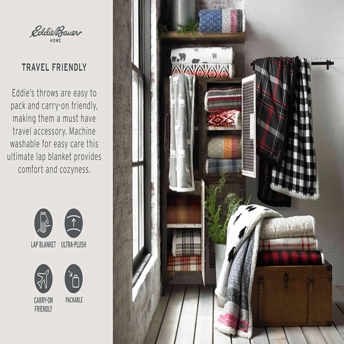 Eddie Bauer Trailhead Plaid Plush-Fleece Reversible Throw