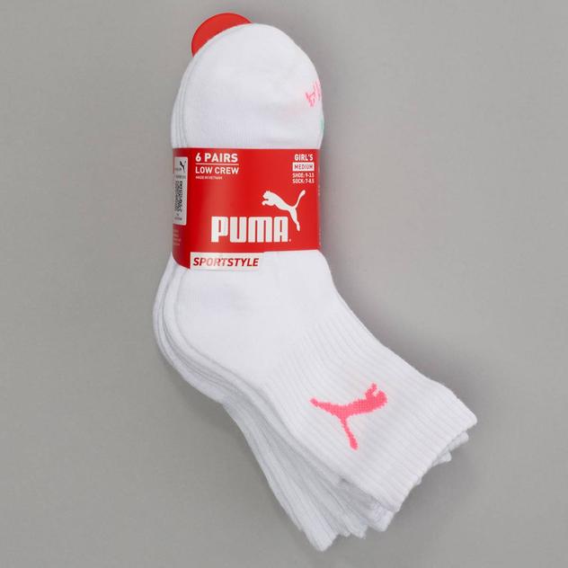 Girls Puma® 6pk. 1/2 Terry Low Crew Sportstyle Socks