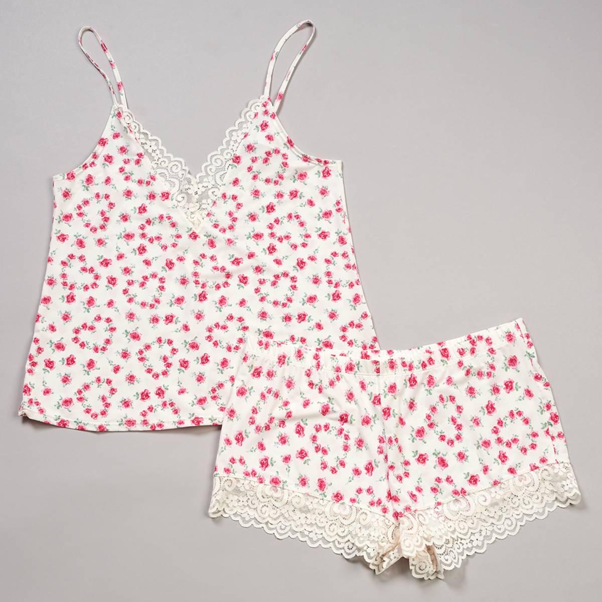 Womens Jessica Simpson Lace Trim Floral Camisole Pajama Set