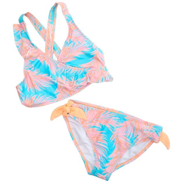 Girls (7-16) Jantzen 2pc. Tropical Leaf Ruffle Bikini Swim Set