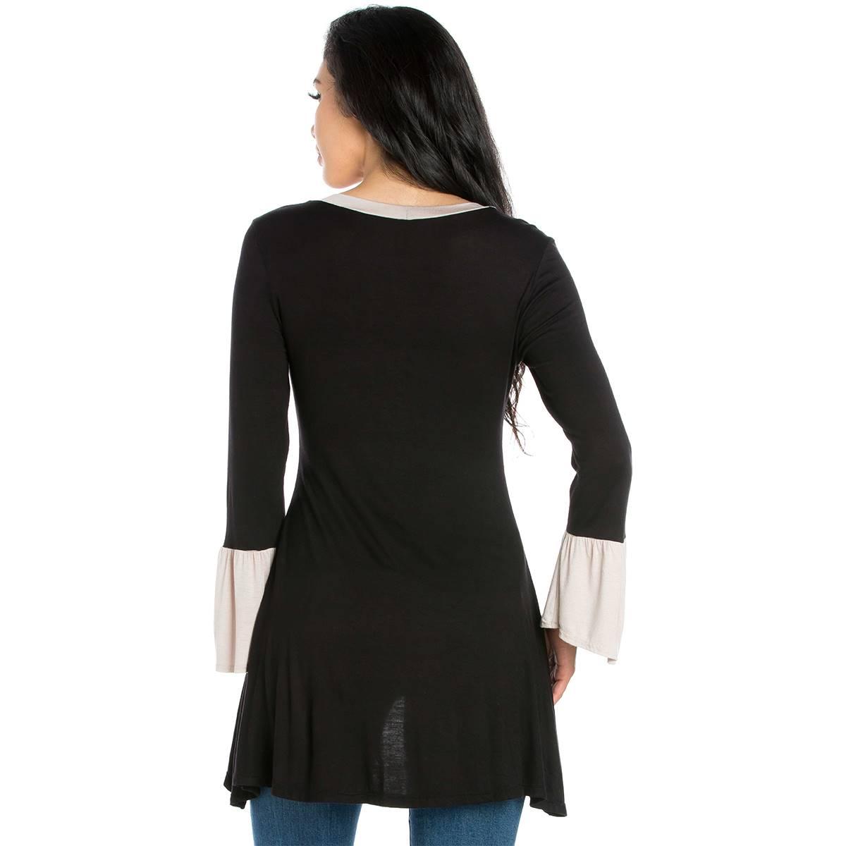 Womens 24/7 Comfort Apparel Bell Sleeve Hi Low Tunic