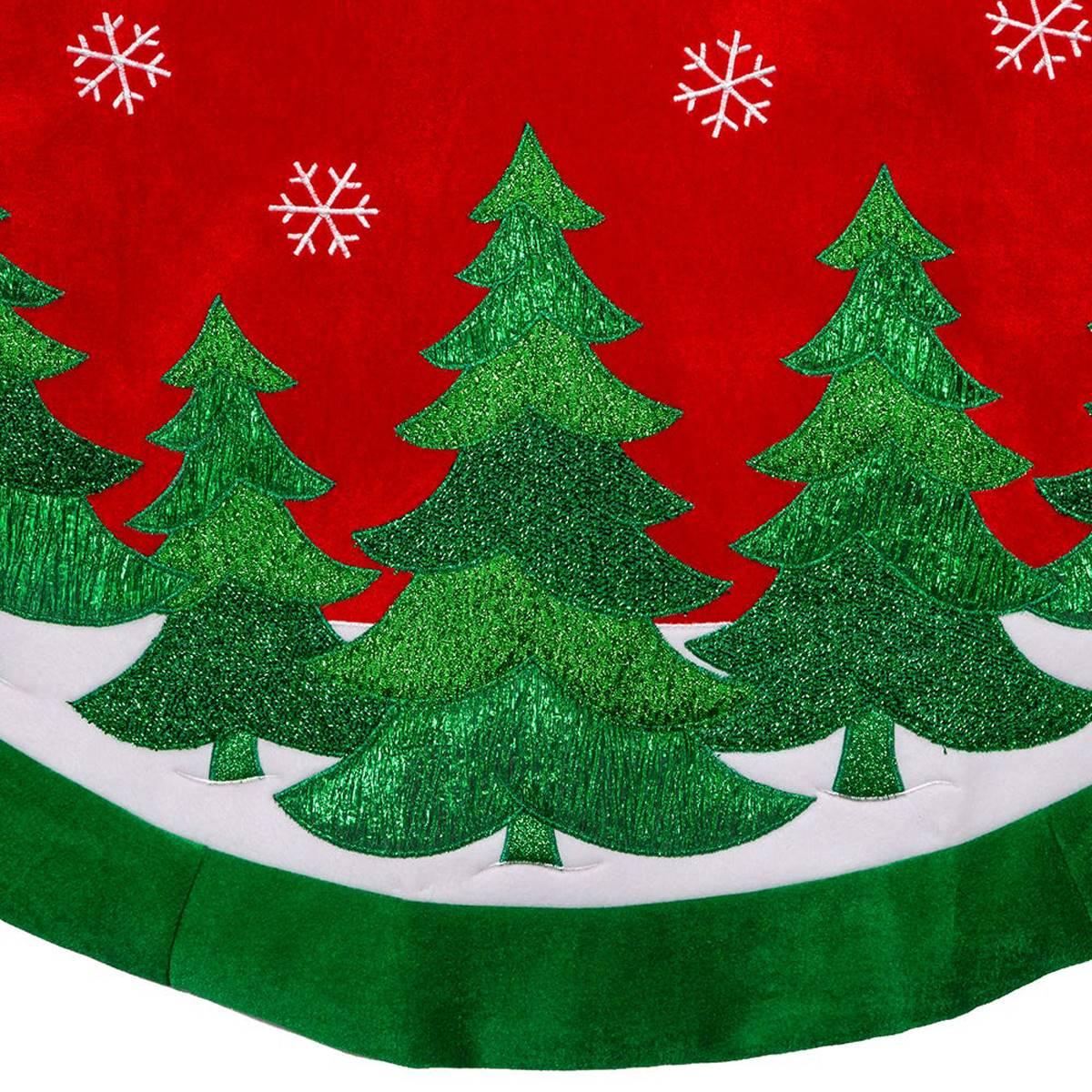 Kurt S. Adler 48in. Red Velvet w/ Green Trees Tree Skirt