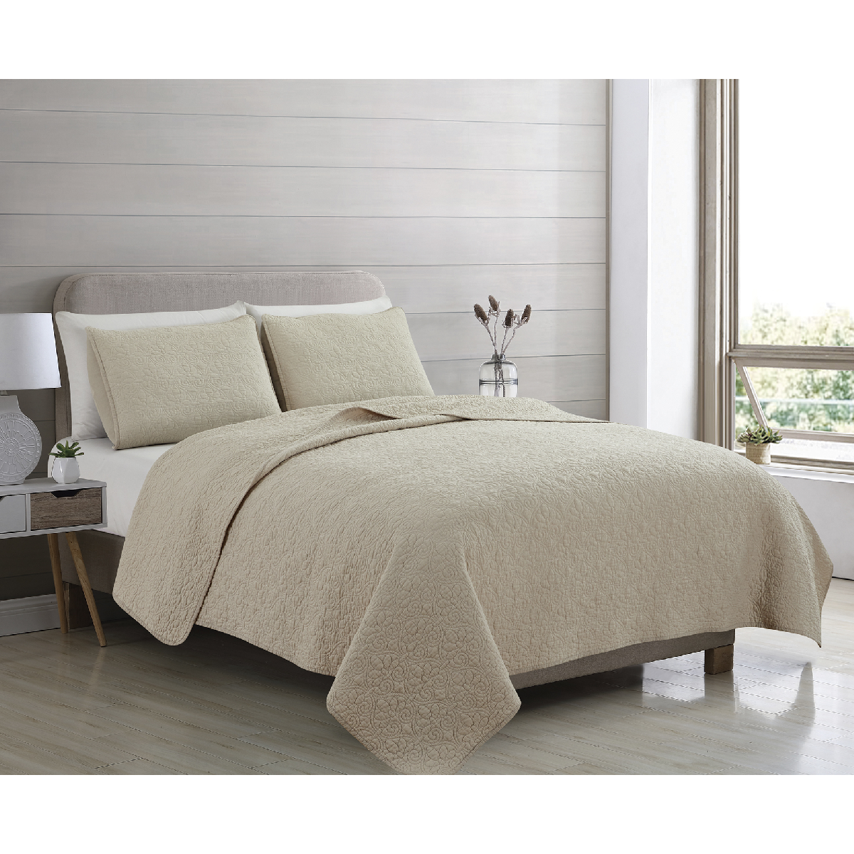 Patina Vie 3pc. Zafira Cotton Stitched Embroidered Quilt Set