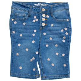 Girls (7-16) Wallflower Denim Bermuda W/Floral Embroidery