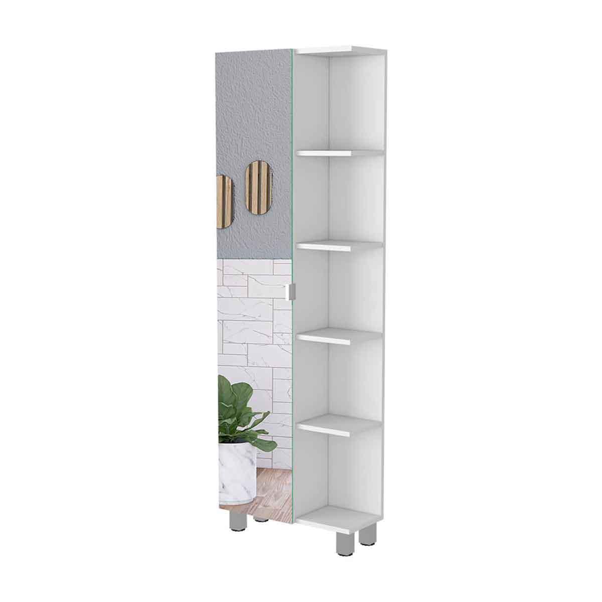FM FURNITURE Los Angeles White Linen Cabinet w/ Mirror