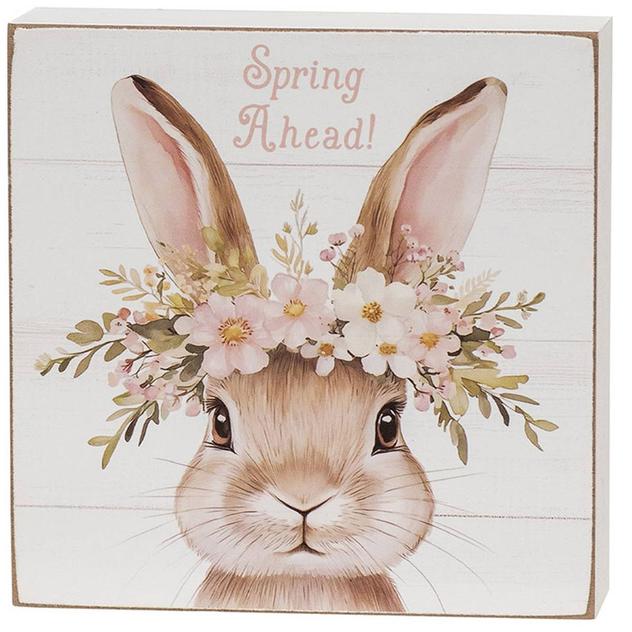 The Hearthside Collection Spring Ahead Floral Crown Bunny Sign