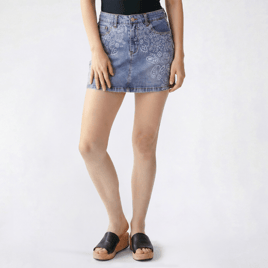 Juniors No Comment Denim Skirt w/ Placement Applique - Baby Blue