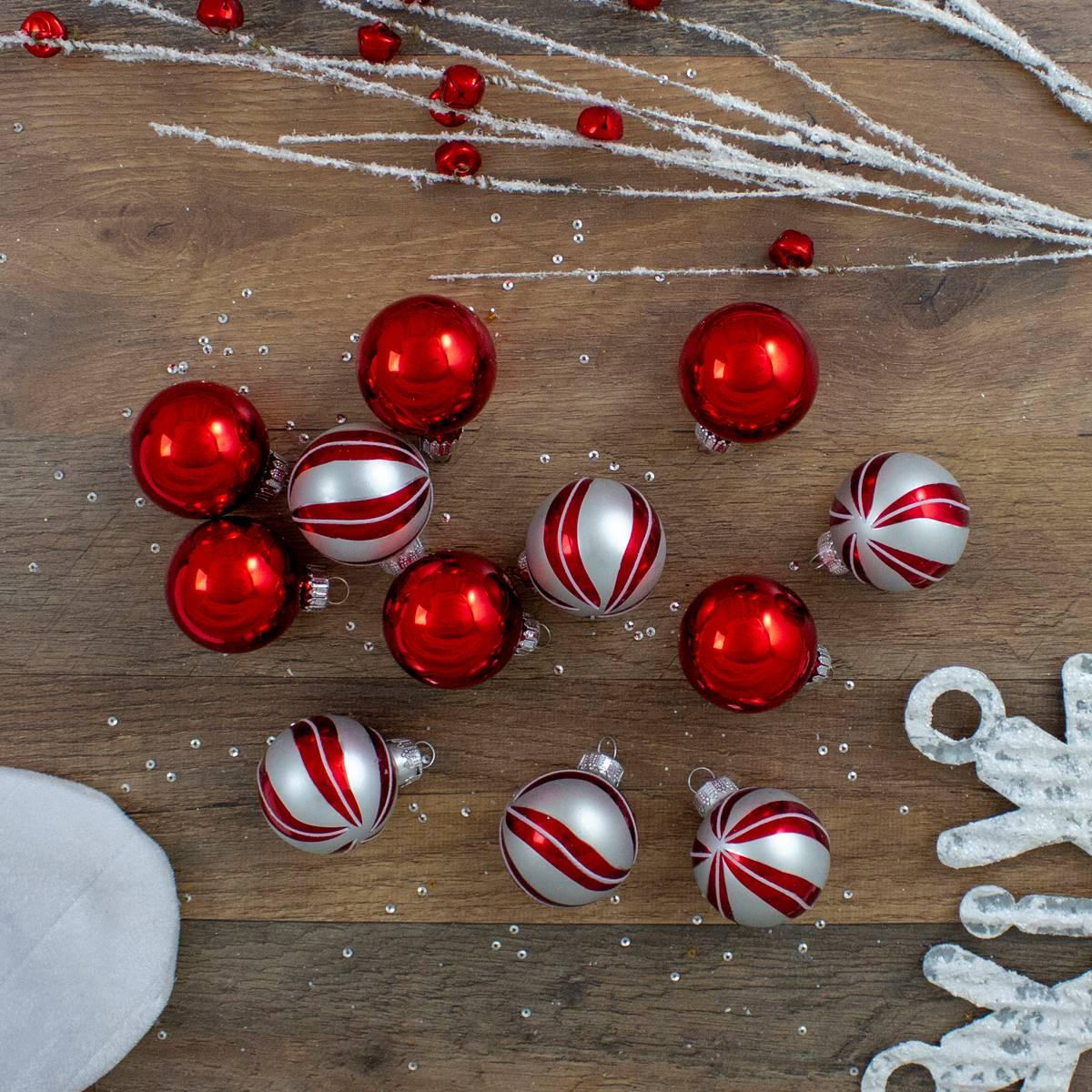 Northlight 12ct. Red & Silver Swirl Glass Christmas Ornaments Set
