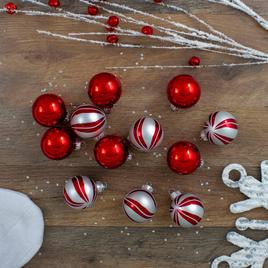 Northlight 12ct. Red & Silver Swirl Glass Christmas Ornaments Set